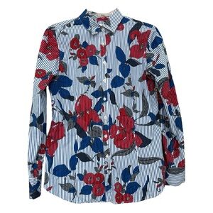 BROOKS BROTHERS Striped Floral Button Up Shirt Size 4 Red White Blue